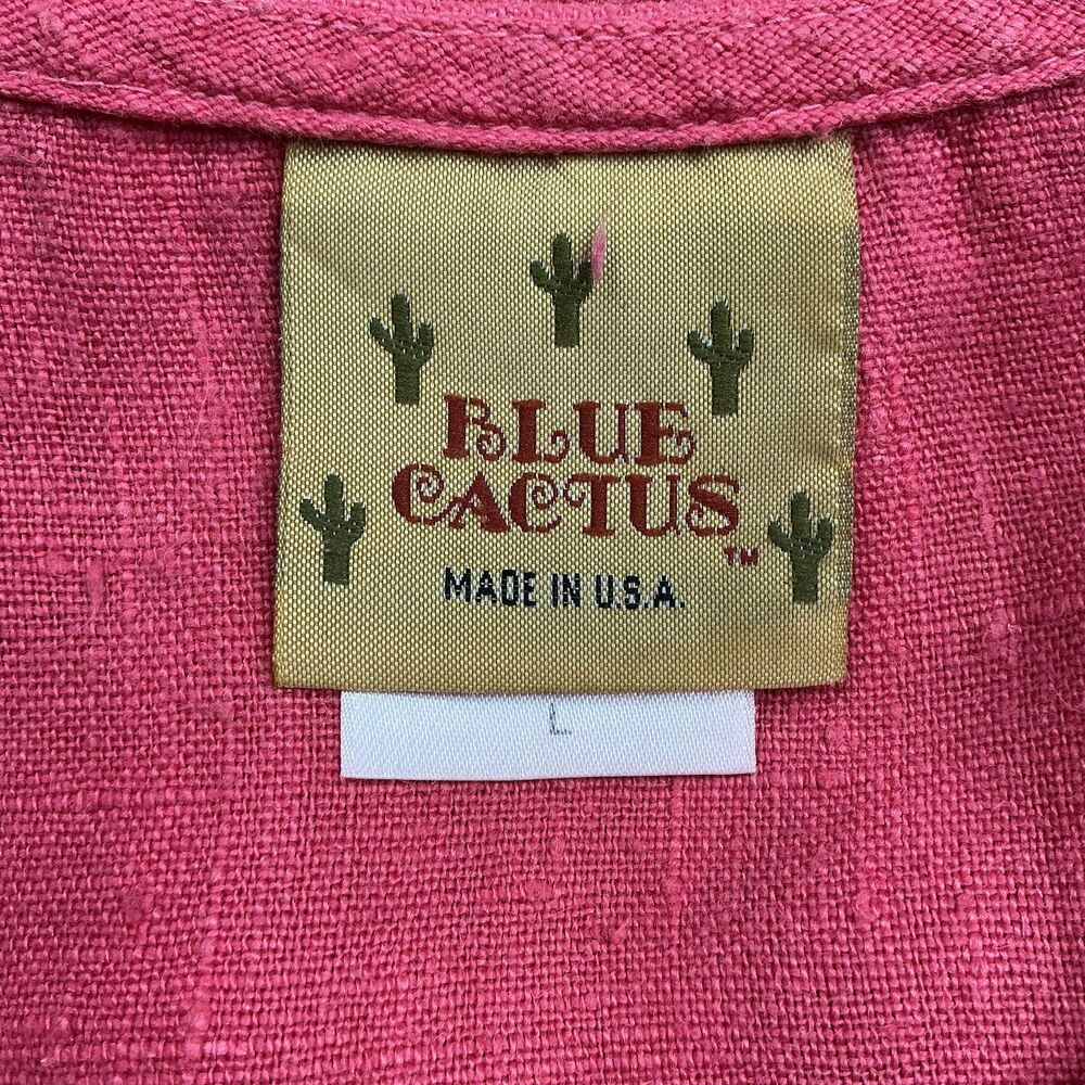 VTG Blue Fish Linen Dress L Coral Southwestern Dragonfly Graphics Lagenlook BOHO - Picture 8 of 12